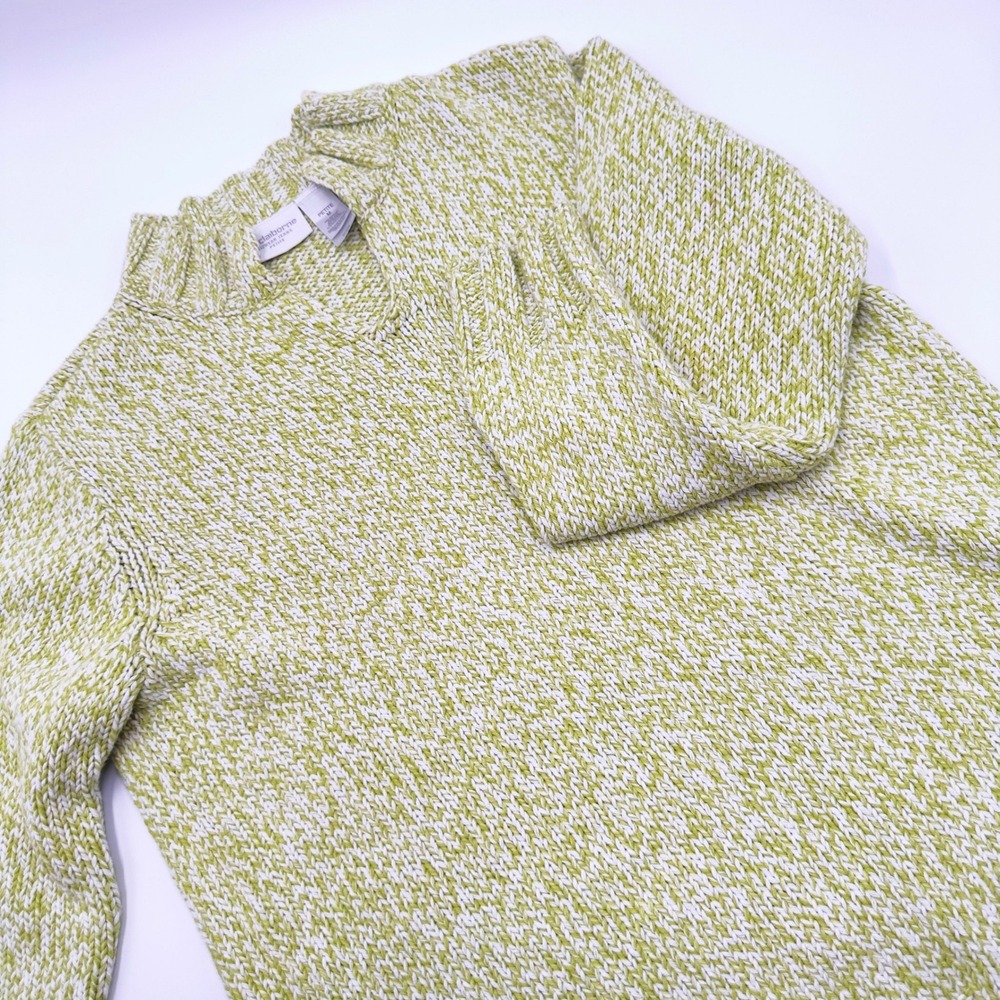 Liz Claiborne Sweater Womens PM Green Excellent Marled Knit V-Neck Pullover Cozy